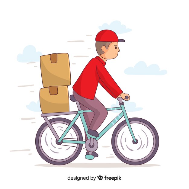 Ilustración concepto reparto en bicicleta dibujada a mano