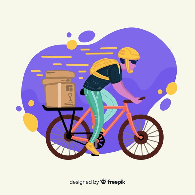 Ilustración concepto reparto en bicicleta dibujada a mano