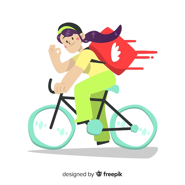 Vector gratuito ilustración concepto reparto en bicicleta dibujada a mano