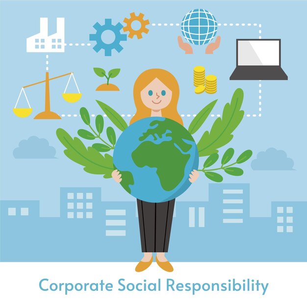 Ilustración de concepto de responsabilidad social corporativa de diseño plano