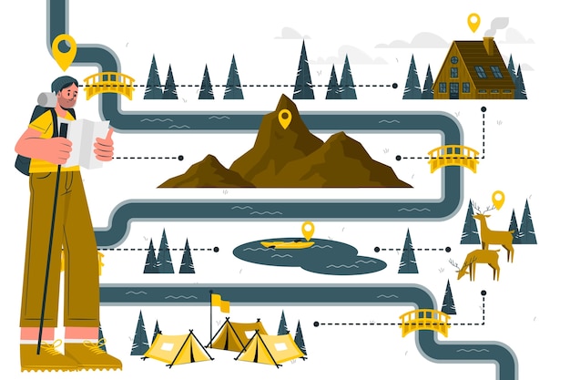 Vector gratuito ilustración del concepto de ruta de senderismo