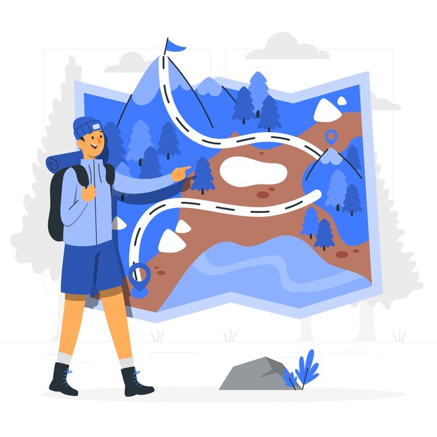 Ilustración del concepto de ruta de senderismo