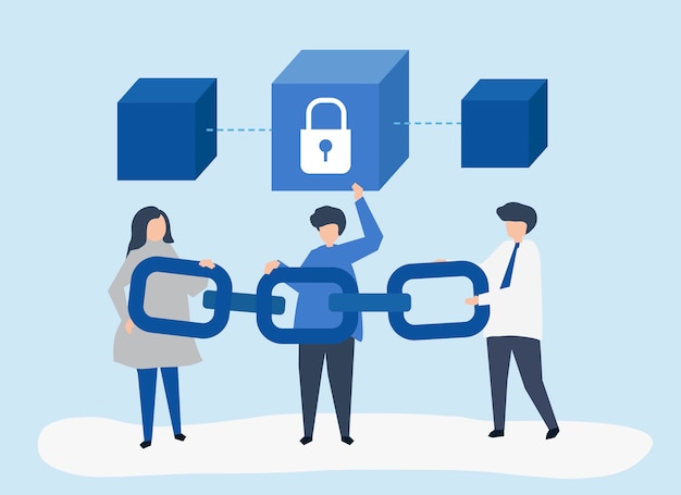 Ilustración del concepto de seguridad de personas sosteniendo una cadena