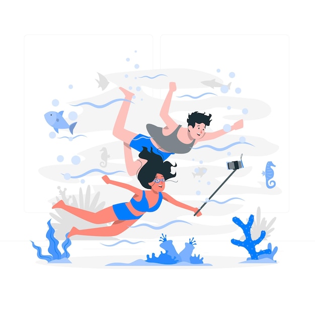 Vector gratuito ilustración de concepto de selfie submarino