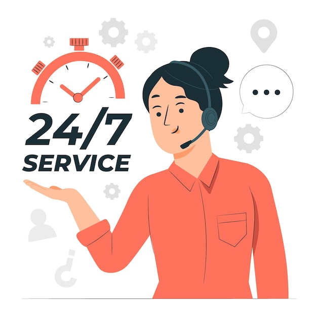 Vector gratuito ilustración del concepto de servicio 24 7