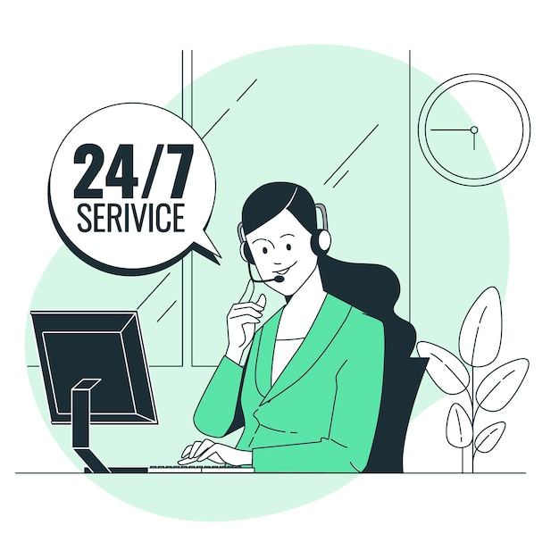 Ilustración del concepto de servicio 24 7