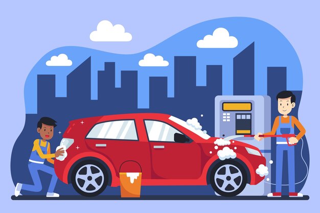 Ilustración del concepto de servicio de lavado de automóviles plano