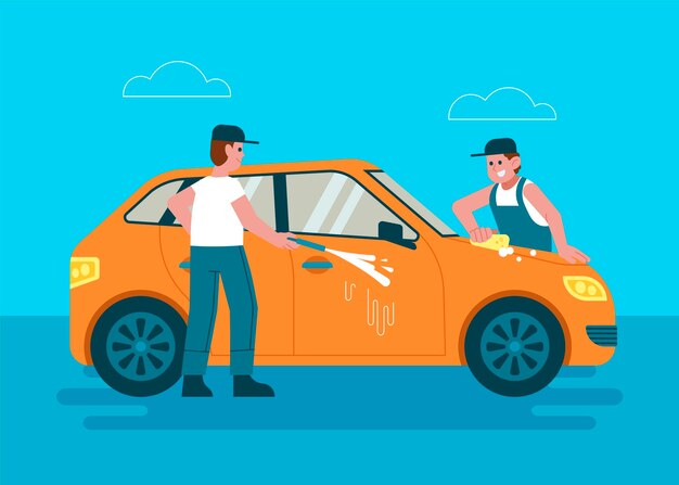 Ilustración de concepto de servicio de lavado de coches plano