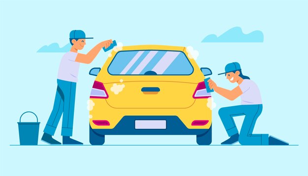 Ilustración de concepto de servicio de lavado de coches plano
