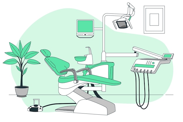 Vector gratuito ilustración del concepto de silla y equipo de dentista