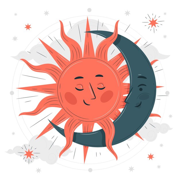 Ilustración del concepto de sol y luna