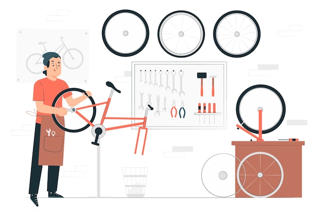 Ilustración del concepto de taller de bicicletas