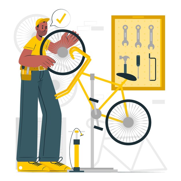 Ilustración del concepto de taller de bicicletas