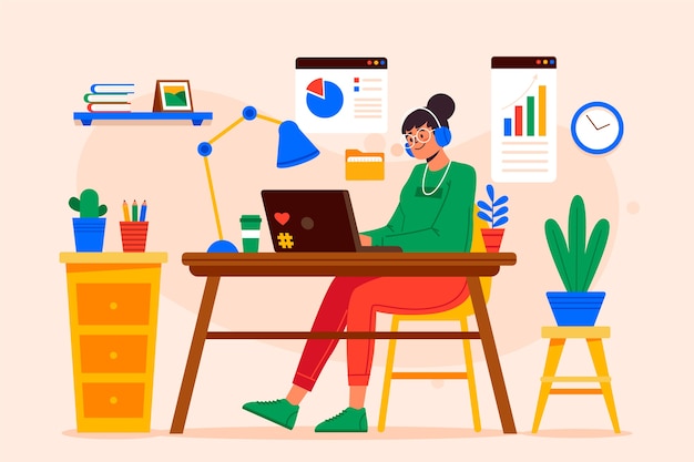 Vector gratuito ilustración del concepto de teletrabajo