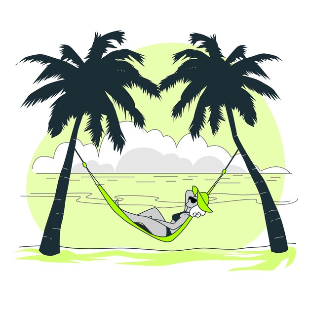 Ilustración del concepto de tomar el sol en una hamaca