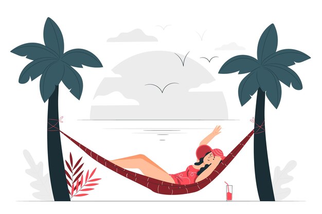Ilustración del concepto de tomar el sol en una hamaca