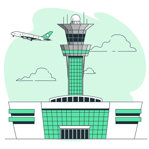 Ilustración del concepto de torre del aeropuerto