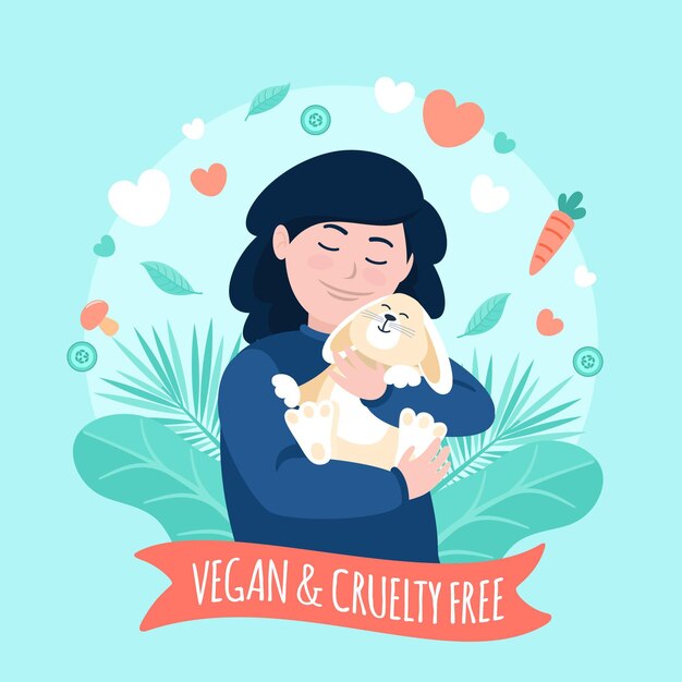Ilustración de concepto vegano y libre de crueldad dibujado a mano