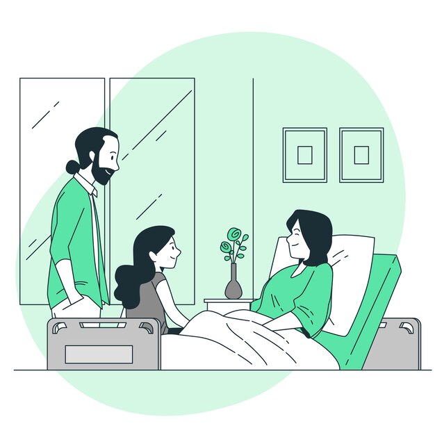 Ilustración del concepto de visita familiar al hospital
