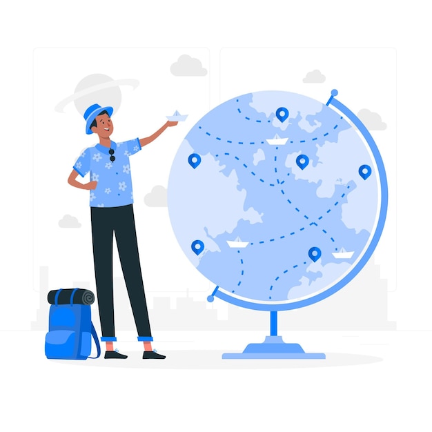 Ilustración del concepto de la vuelta al mundo