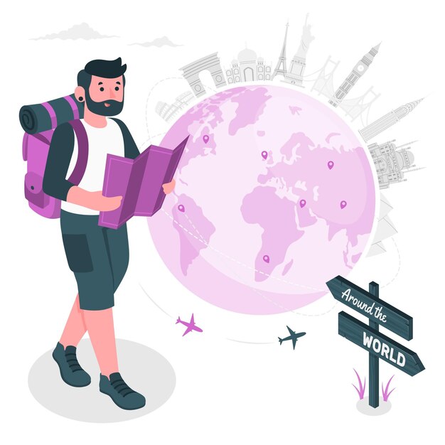 Ilustración del concepto de la vuelta al mundo