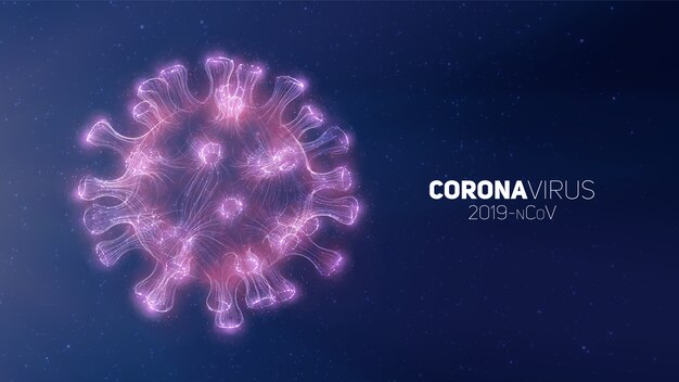 Ilustración conceptual de coronavirus. Forma de virus 3D sobre un fondo abstracto. Visualización de patógenos.