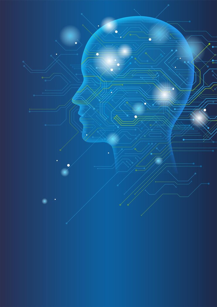 Vector gratuito ilustración conceptual de inteligencia artificial vectorial con espacio de texto en un fondo azul oscuro