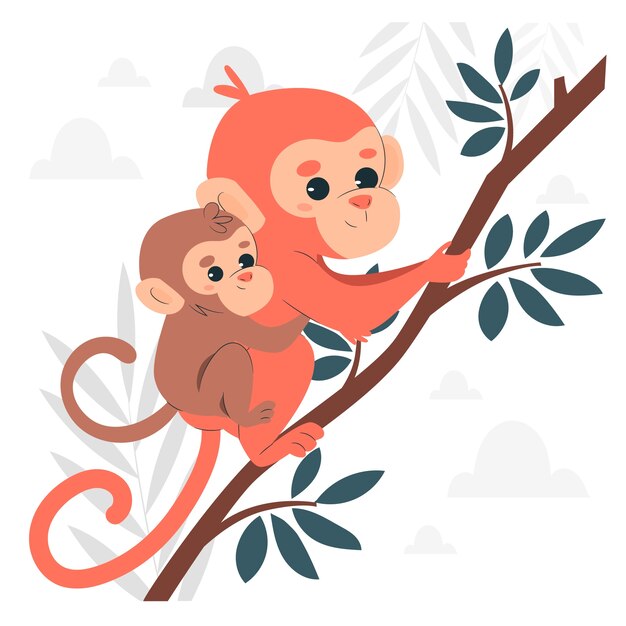 Ilustración conceptual de la madre mono y el bebé