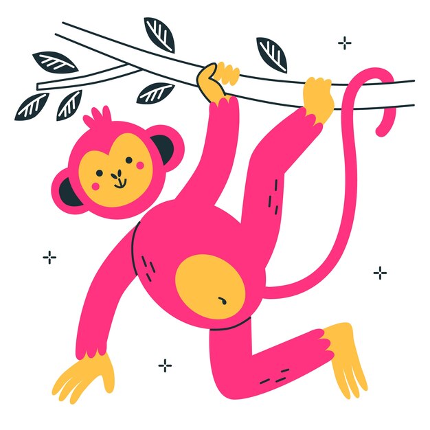 Ilustración conceptual de un mono colgado de un árbol