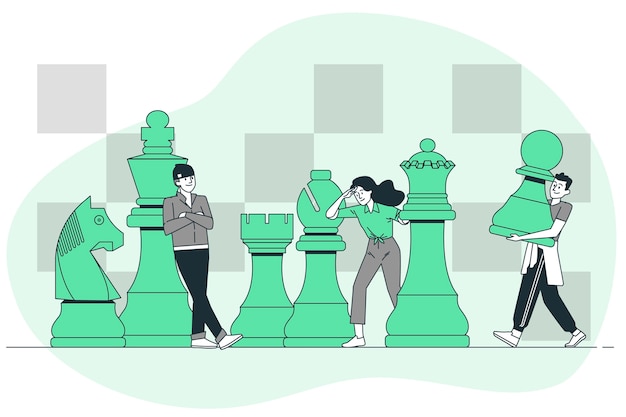 Ilustración conceptual de personas con piezas de ajedrez