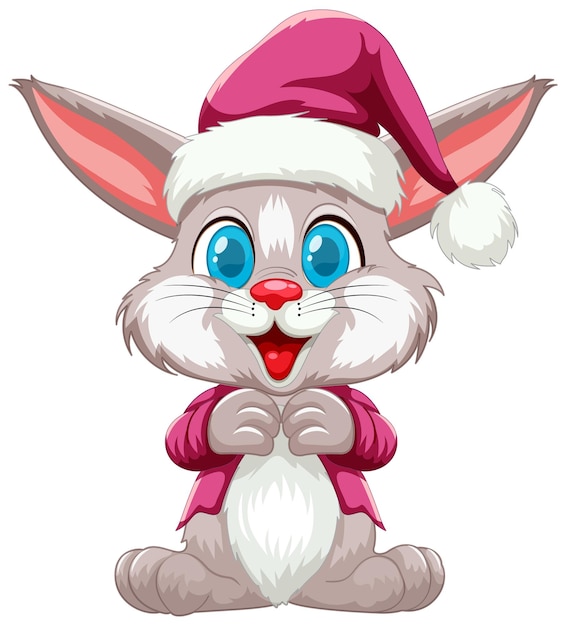Vector gratuito ilustración del conejo festivo en el sombrero de papá noel