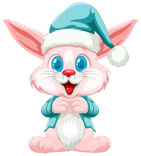 Ilustración del conejo festivo en el sombrero de Papá Noel