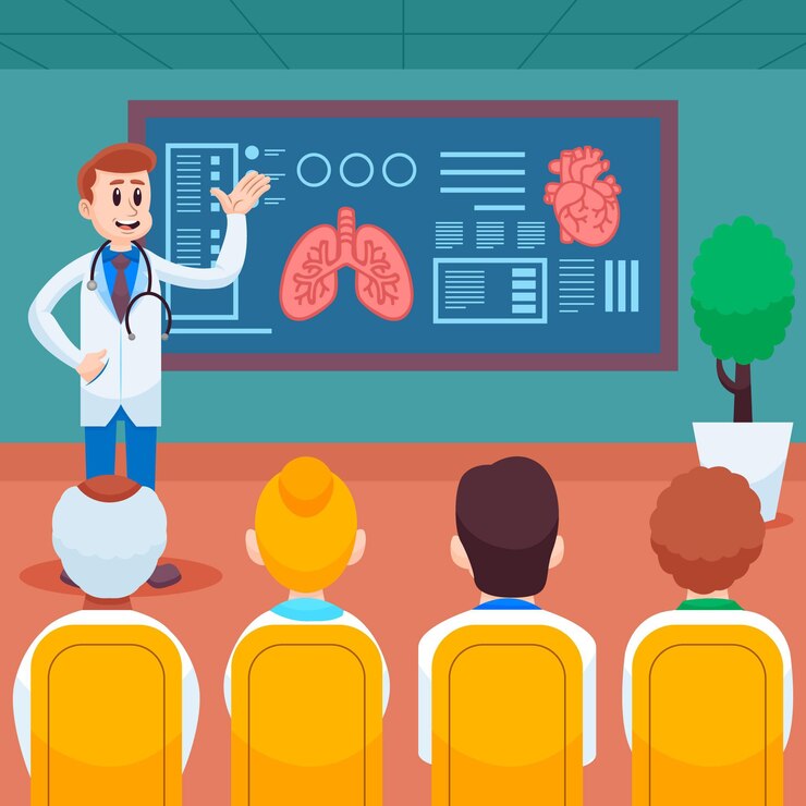 Vector gratuito ilustración de conferencia médica de dibujos animados