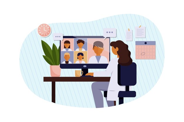 Ilustración de conferencia médica en línea plana