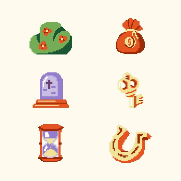 Ilustración de conjunto de arte de píxeles de diseño plano