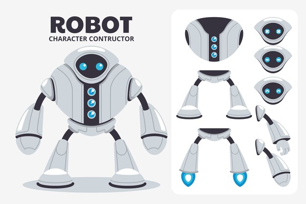 Ilustración de conjunto de constructor de personajes de robot