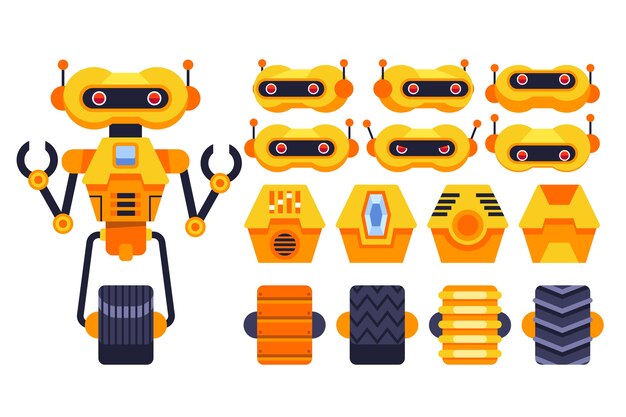 Ilustración de conjunto de constructor de personajes de robot