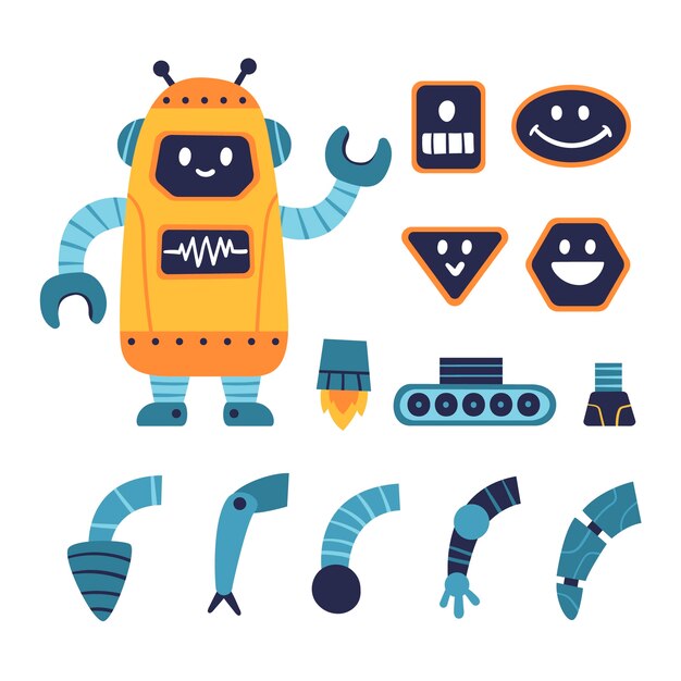 Ilustración de conjunto de constructor de personajes de robot