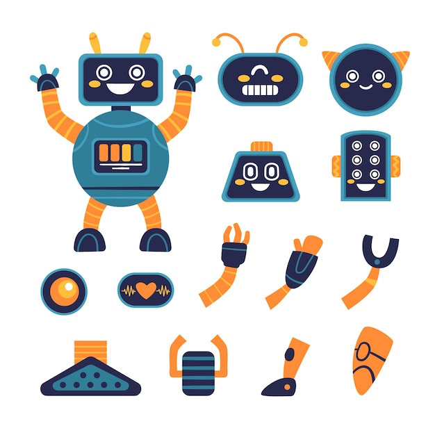 Vector gratuito ilustración de conjunto de constructor de personajes de robot