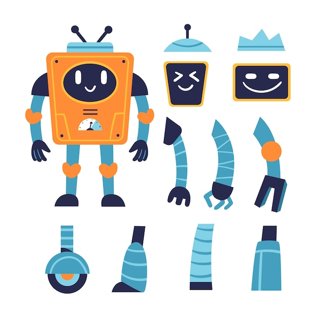 Vector gratuito ilustración de conjunto de constructor de personajes de robot