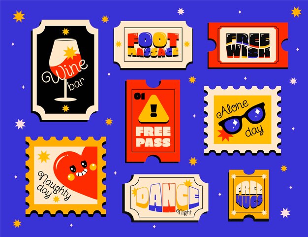 Ilustración de conjunto de cupones de amor dibujados a mano