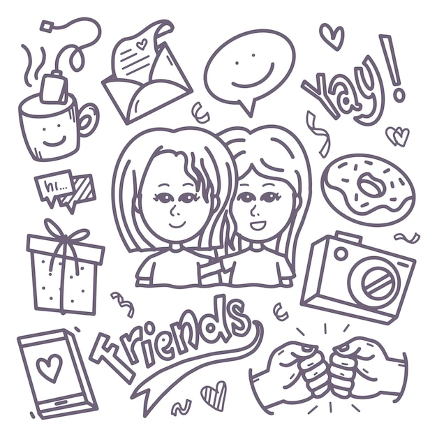 Vector gratuito ilustración de conjunto de doodle de amistades