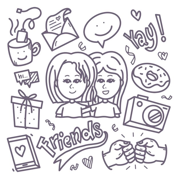 Ilustración de conjunto de doodle de amistades