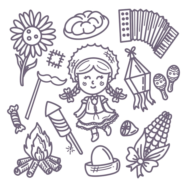 Vector gratuito ilustración de conjunto de doodle de festa junina