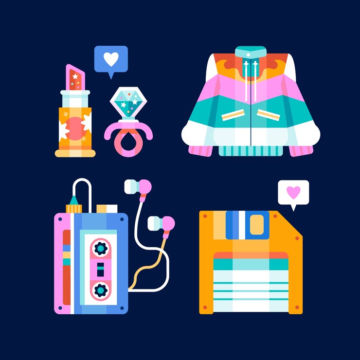 Vector gratuito ilustración de conjunto de elementos de los 90