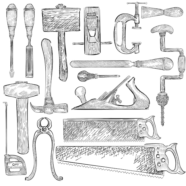 Ilustración de un conjunto de herramientas de carpintero