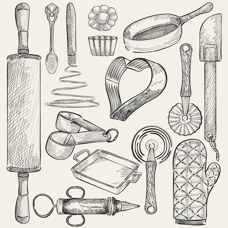 Vector gratuito ilustración de un conjunto de herramientas de cocina