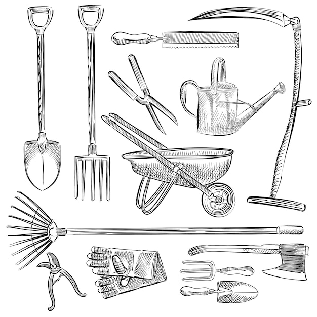 Vector gratuito ilustración de un conjunto de herramientas de jardinería