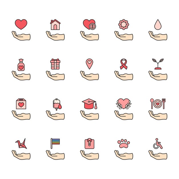 Ilustración de conjunto de iconos de ayuda de donación