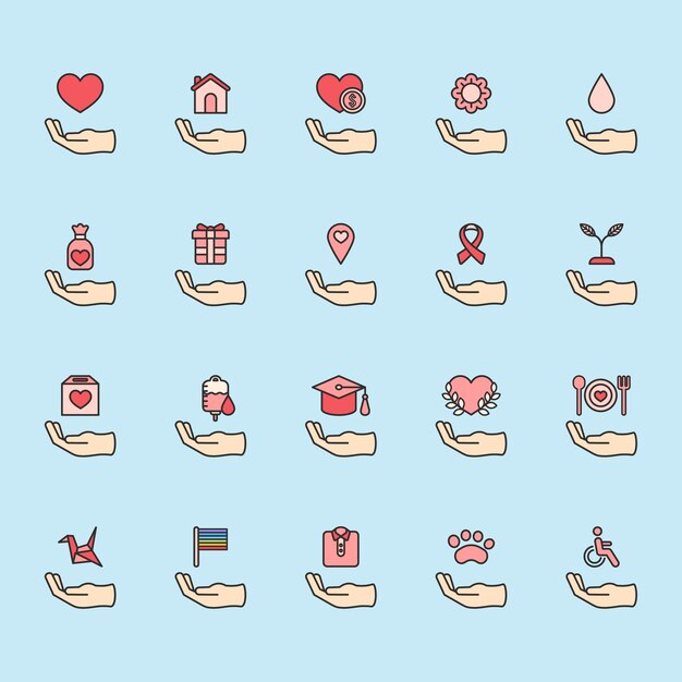 Ilustración de conjunto de iconos de ayuda de donación